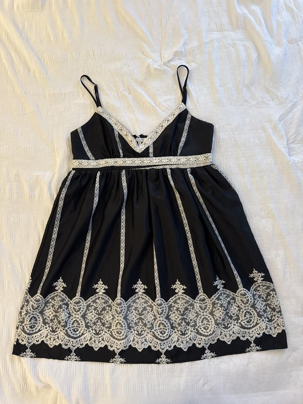 Black Slip Dress Y2K Lace Print Babydoll Goth Coquette Fairy Grunge Whimsigoth